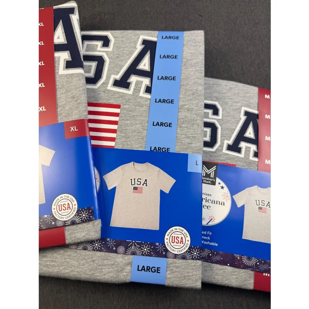 USA Flag T-Shirt Gray Patriotic Tee family kit 5 shirts - Picture 5 of 7